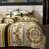 Lyx 5st Gold King Queen Size Wedding Black Gold Bedding Set 100 Cotton Woven European Style Quilt Cover Callow Falls Bedark Däcke Comporter Covers Set Set