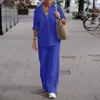 Tweedelige broek van dames lente katoenen linnen pak voor pakken tracksuit met lange mouw shirt losse set vrouwelijke casual elegante dames 2 sets