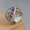 Wedding Rings Dazzling Rings for Women Silver Color Colorful Painting Metal Inlaid White Stones Ring Wedding Jewelry