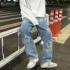 Men Denim Pants Five-pointed Star Pattern Embroidery Loose Wide Leg Streetwear Solid Mid Waist Baggy Jeans Straight Trousers 240426