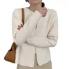 Kvinnors stickor mångsidiga moderna dubbla dragkedja kashmir cardigan höst/vinter rund nackstick tröja lös ull kort kappa