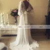 Robes de Deep Beach Neck 2019 V Sexy Long Julit Sleeves Lace A Line Applique Backless Carchon Sash Sweep Train Train Robes de mariage PPlique