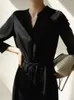 Casual Dresses Long For Women Early Autumn High-end Chic Sleeved Two Color High Waisted Shirt Dress Elegant