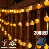 Decorazioni luci a corde solari all'aperto 200 LED LED Crystal Globe Luci impermeabili Festa solare Fairy Light for Garden Christmas Ramadan Decor