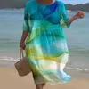 Casual Dresses Half Sleeve Round Neck Dress Floral Print A-line Midi For Women Long Pullover Vacation Beachwear Loose Fit