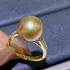 El clúster anillos hermosos y realistas súper grandes de 11-10 mm redondeos de oro del mar del sur de China anillo de perlas 925s ajustables