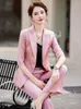 Frauen zweisteuelhafte Hosen Mode rosa Stile Frauen Business Suits Frühling Sommer Formal Professionelle Arbeit tragen Karriereinterviews Blazer