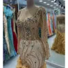 Ebi Mermaid Gold Aso Prom Dress Crystals kralen avond formeel feest tweede receptie verjaardag verlovingsjurken jurken jurken robe de soiree zj es