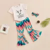 Vêtements Ensembles Kids Girls Clothes Summer Lettre de vache Imprimé à manches courtes T-shirt Modèle Pantalon Flare Pantal