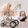 Kinderwagen# High Landscape Baby Kinderwagen 3-in-1 mit Autositzen und Handcart Luxus Set Neugeborene Q240429