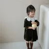 Girl Dresses Girls Autumn Winter 2024 Princess Dress Korean Kids Dark Green Gold Velvet Retro Style Elegant Female Child Clothes