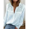 Blouses voor dames shirts casual patchwork kanten shirt lange slve stand kraag witte blouse holle borsten holle tops elegante mode 29363 y240426