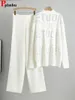 Dwuczęściowe spodnie damskie Chicka Rhinestone Knit 2 sztuki Zestawy Kobiet Knitwear Long Rleeve Tops ConjUntos Korean Talle Great Noga