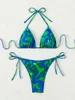 Women's Swimwear Tie Dye Micro Bikini 2024 Women Swimsuit Fe Swimwear Thong Bathing Suits Sexy Bikinis Sets Lace Up Brazilian Halter Biquini d240429
