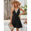 Summer New Women's 2024 Fashion Fresh Style Solid Color V-neck Sleeveless Lace Waist Wrap Dress F42939