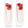 タンブラー2PCSガラスシャンパングラス二重層のハンドルのないスパークリングハイエンド赤ワイン透明