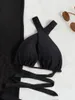 Swimwear féminin 2024 Bandage Bikinis Pantalon en mailles creux de maillot de bain noir
