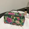 Cosmetic Bags Chinese Style Northeast Big Flower Vintage Bag PU Leather Organizer Case Large Capacity Skincare Open Flat