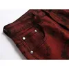 Men's Jeans High Quality Slim-fit for Men Tie-dye Snow Wash Brick Red Denim Straight Pants Streetwear Fashion Casual Trousers Q240427