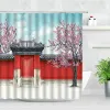 Studio 3D Starożytne budynek prysznicowe Japońskie sanktuarium Garden Cherry Blossom Naturalny sceneria Wodoodporna dekoracje do domu zasłona łazienki