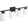 Lâmpada de vaidade de 5 luzes preto fosco moderno com abajur de vidro branco - luminária de banheiro de 39 polegadas com suporte de lâmpada E26 para iluminação elegante do banheiro