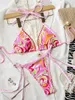 Damen Badebekleidung Modedruck Bikinis Sets grenzen geschnürtes Halfterdreieck sexy Badeanzug Schundgeschäfte Frauen zweiteilige Schwimwears Strand Baden