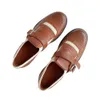 2024 Spring/summer New Sculptured Small Leather Modern and Worn Casual Suo Lefu Shoes Brown Belt Buckle