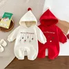 Koreaanse kerstbaby romper voor jongensmeisje dikke fleece dikke baby jumpsuit mode mode haped uit één stuk onesie peuter outfit 240428