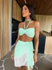 Frauen Badebekleidung Bandage Bandage Bandau Top Set Kleid Kleid Neckholder Brustpolster Minirock Tassels Sexy Bikini 2024 Holiday Beach Outing