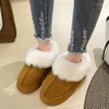 Boots Shoes For Women 2024 Slip On Women's Winter Round Toe Solid Flock Plush Warm Mid Heel Water Proof Concise Snow