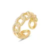 Women 18 -karatowy złoty geometryczny zestaw pierścienia otwierającego okrągłe cięcie cyrkon biżuteria z kubańską łańcuchem Mied Copper Party okazje