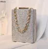 Women Metal Box Bag Shiny Diamonds Clutches Purse Evening Party Handbag Top Luxury Bling Fashion Ladys Party Pouch Bags CL2930