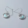 Sea Wave Fashion Retro Geometry Streamlined Long 925 Sterling Silver Jewelry Girl Natural Larimar Earrings Women 240428