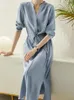 Casual Dresses Long For Women Early Autumn High-end Chic Sleeved Two Color High Waisted Shirt Dress Elegant