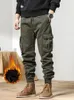 Herrenhosen 2024 Winter Cargo Men Multipockets Draw String Fleece Liner Dicke warme Overalls Jogger Casual Baumwollthermische Hose