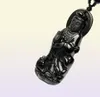 Jóias finas à mão esculpida natural Obsidiana de Deusa Kwanyin Bodhisattva Buda Pingente Colar 1774796