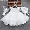 Baby Birthday Princess Dress Elegant Girl Embroidery Flower kralen witte doop tutu jurk kinderen formeel avondfeestje kostuum 240412