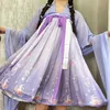 Etnische kleding vrouwen Hanfu konijn borduurwerk rood 3colors lolita kostuum lange mouw ruche schattige cottagecore stijl jurk gradiënt kleur zomer