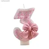 P16E CANDLES 3D NUMMER CAKE DECORATING CANDLES Glitter Pink Bow Digital Candles Cake Topper Birthday Party Memorial Day Fest Cake Decoration D240429