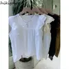 Blusas femininas Blusa fofa Mulheres O-pescoço O Tops de manga voadora de Moda Bruffe Camisetas brancas 2024 BLUSAS DE MUJER Temperamento verão