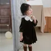 Girl Dresses Girls Autumn Winter 2024 Princess Dress Korean Kids Dark Green Gold Velvet Retro Style Elegant Female Child Clothes