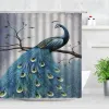 Studio Blue Peas Shower Curtain Set Beautiful Bird Pink Flower Green Leaves Retro Modern Fashion Decor Waterproof Bathroom Curtains