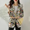 Damespakken vrouwen herfst blazer retro bloemen bedrukte jassen casual lange mouw bovenkleding vrouwelijke enkele knop revers jassen pak jas