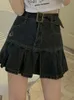 Jupe denim Haute taille noire mini plissée coréenne mode gyaru vêtements d'été y2k streetwear vintage femme 240424