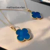 Designer Luxury ketting Vancllf 925 Sterling zilver grote blauwe jade chalcedony vier blad klaver ketting verguld met 18k trui ketting hanglagige sleutelbeen