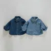 Automne Baby Long Marive Denim Veste Boys Boys Pocket Reppel Coat Enfants Casual Coat Vintage Baby Denim Tops Vêtements 240423