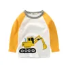 Футболки 2024 Boys Clothing Cartoon Excavator Boys Осень Новая мода с длинными рукавами, хлопковая детская одежда, футболка для детской одежды.