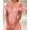 Aso A-Line Pink 2024 Ebi prom jurk Bloemen Lace Vintage Sexy Evening Formele feest tweede receptie Verjaardag verlovingsjurken Jurken Robe de Soiree ZJ75 ES