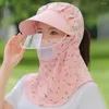 Breite Krempelnhüte Gesicht und Nacken Tee Picking Mütze Modeblumenmuster UV -Schutz Schutzabdeckung Windproof großer Kuppel Staubmaske Hut Sommer