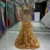 Ebi Mermaid Gold Aso Prom Dress Crystals kralen avond formeel feest tweede receptie verjaardag verlovingsjurken jurken jurken robe de soiree zj es